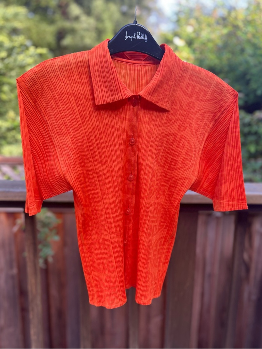 Pleates Please Issey miyake Orange Short-Sleeve Button-Down Shirt